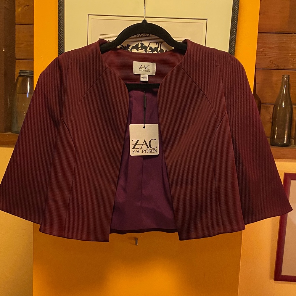 Zac Posen Maroon Textured Satin Bolero Jacket